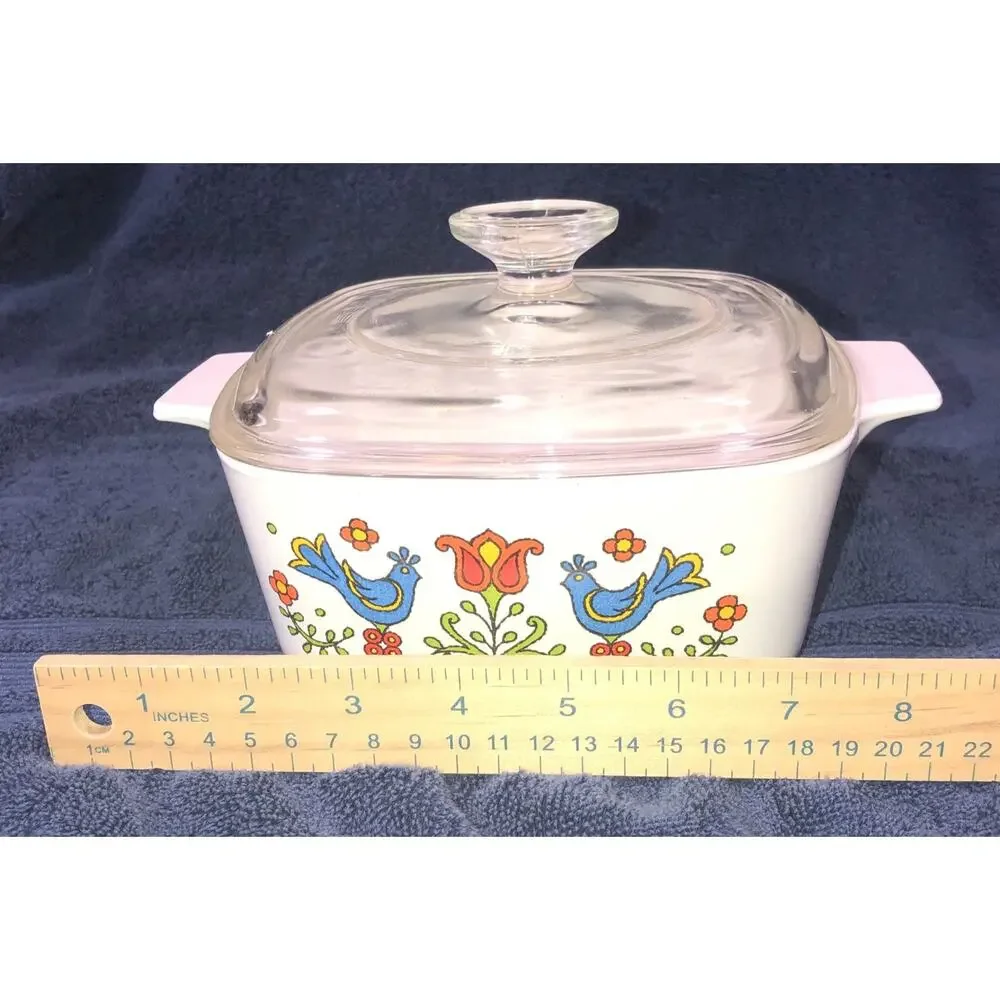 CorningWare 1.5 Quart Square Casserole Dish Lid Blue Birds A-1 1/2- B